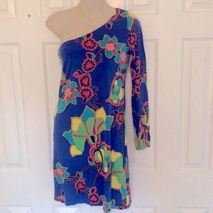 Lilly Pulitzer asymmetrical one sleeve MOD Floral Dress S